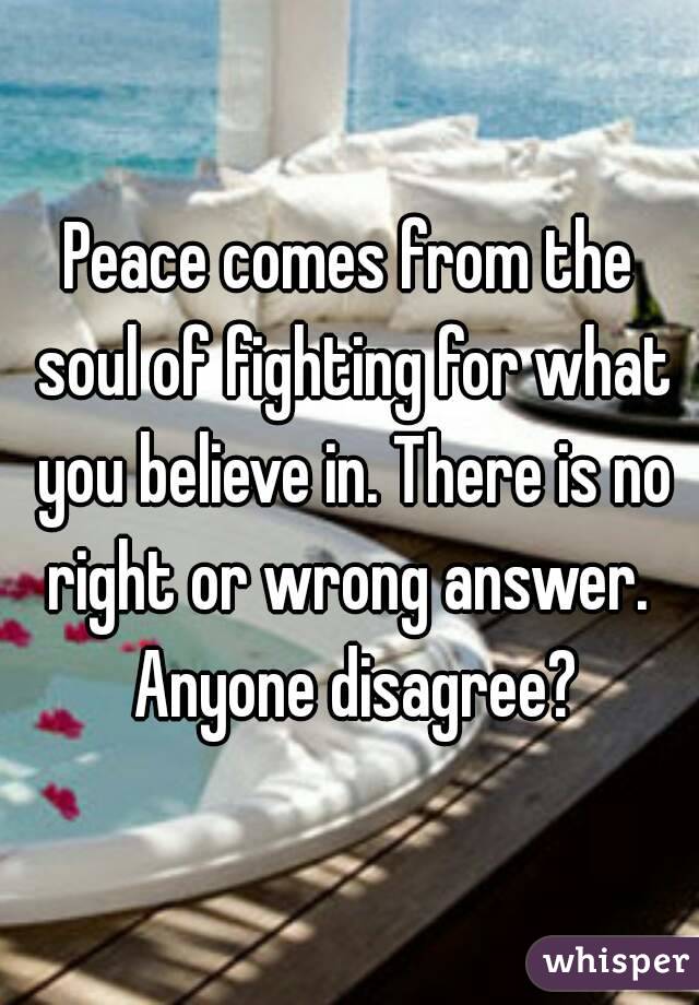 Peace comes from the soul of fighting for what you believe in. There is no right or wrong answer.  Anyone disagree?