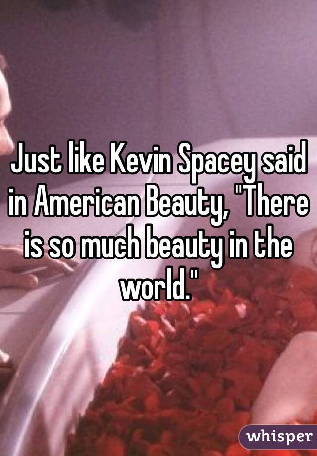 Just like Kevin Spacey said in American Beauty, "There is so much beauty in the world."