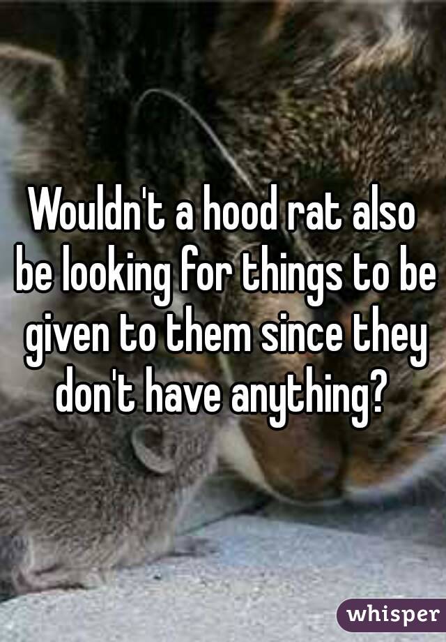 Wouldn't a hood rat also be looking for things to be given to them since they don't have anything? 