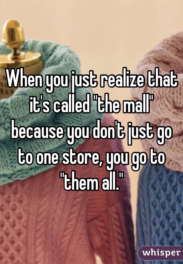 When you just realize that it's called "the mall" because you don't just go to one store, you go to "them all."