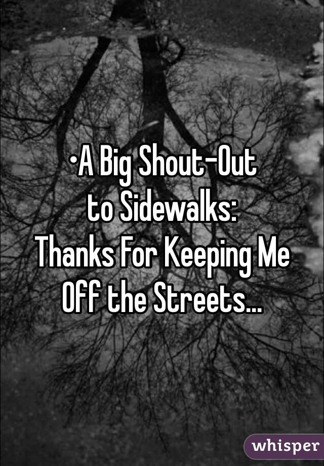 •A Big Shout-Out
to Sidewalks:
Thanks For Keeping Me
Off the Streets...