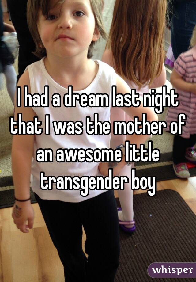 I had a dream last night that I was the mother of an awesome little transgender boy 