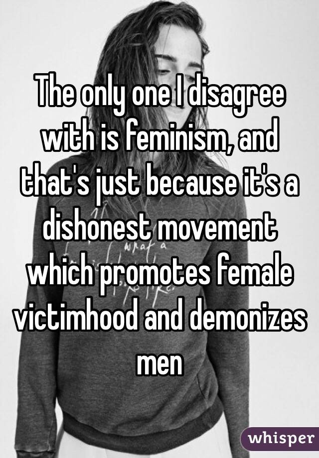 The only one I disagree with is feminism, and that's just because it's a dishonest movement which promotes female victimhood and demonizes men