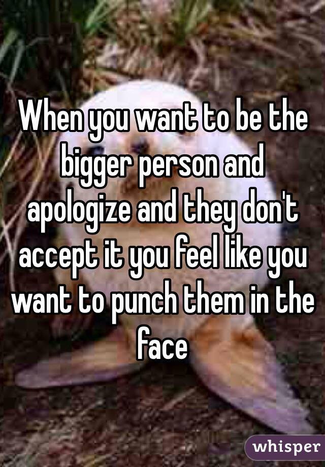 When you want to be the bigger person and apologize and they don't accept it you feel like you want to punch them in the face