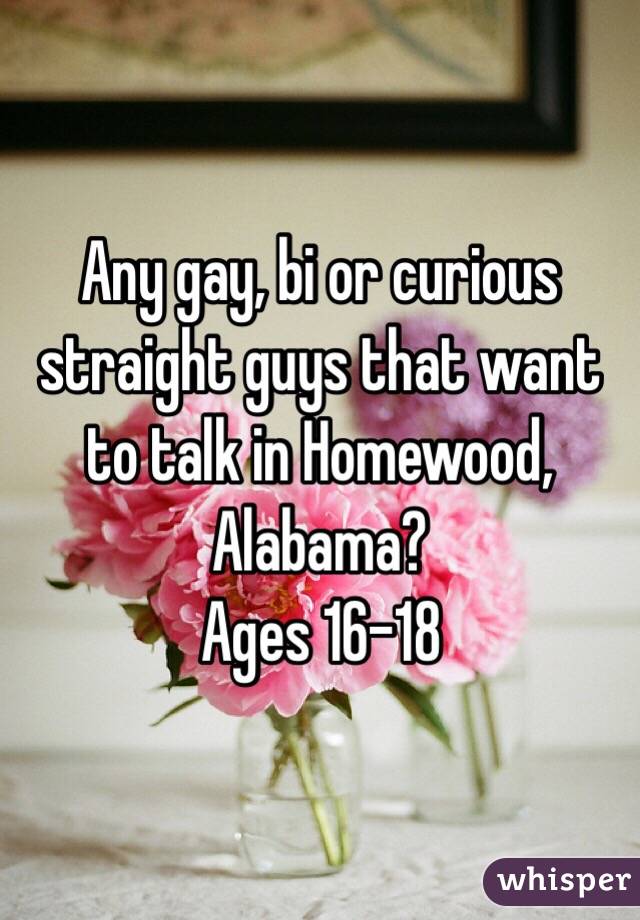 Any gay, bi or curious straight guys that want to talk in Homewood, Alabama?
Ages 16-18