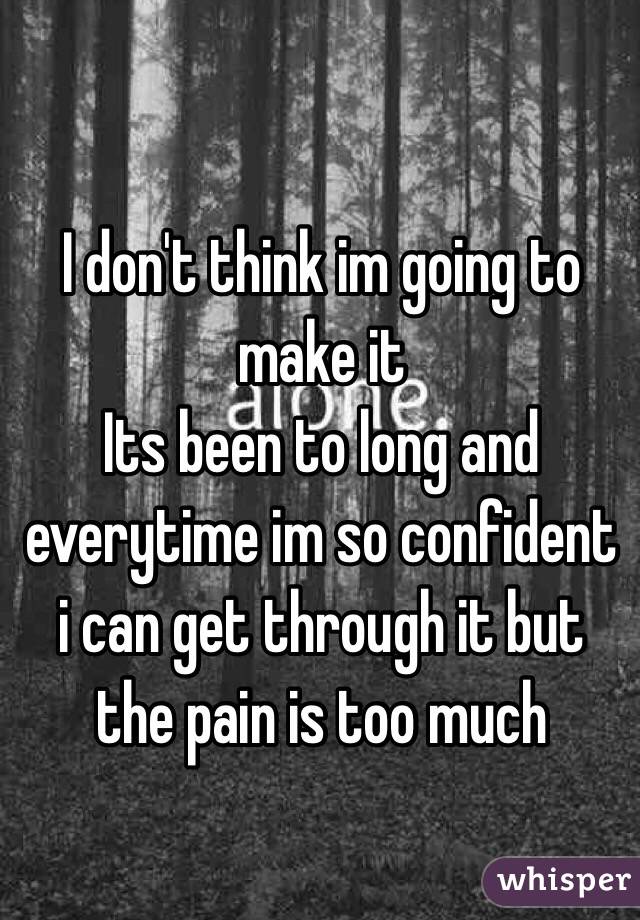 I don't think im going to make it 
Its been to long and everytime im so confident i can get through it but the pain is too much  