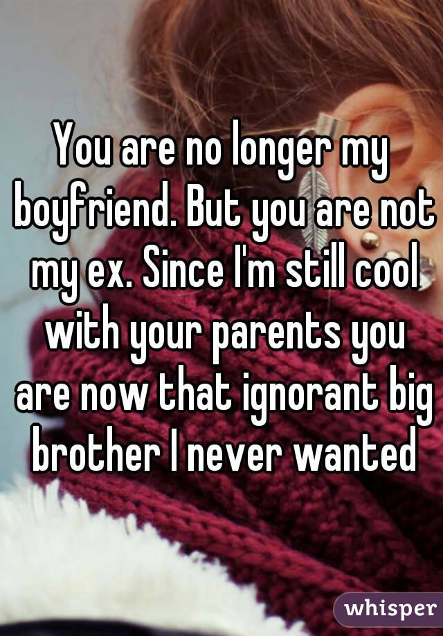 You are no longer my boyfriend. But you are not my ex. Since I'm still cool with your parents you are now that ignorant big brother I never wanted