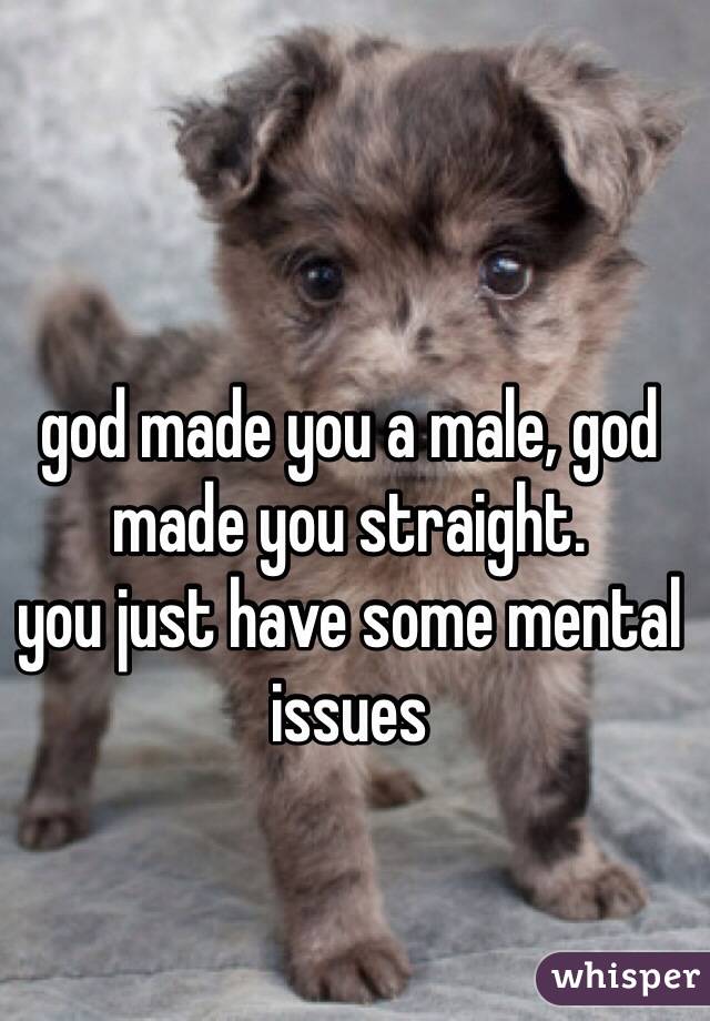 god made you a male, god made you straight. 
you just have some mental issues 