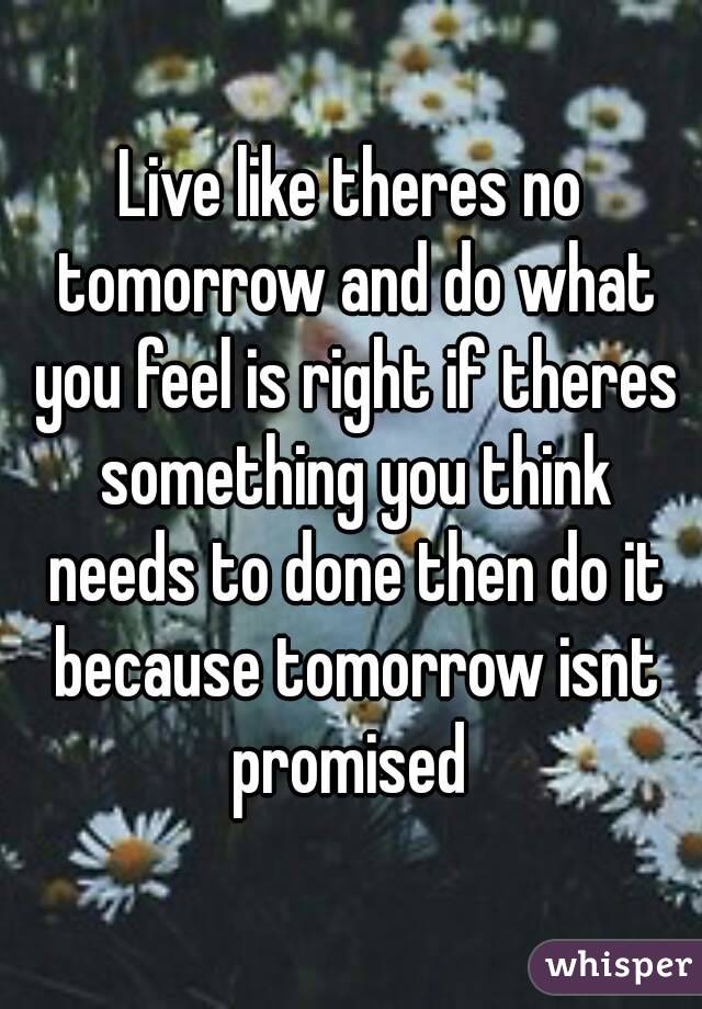 Live like theres no tomorrow and do what you feel is right if theres something you think needs to done then do it because tomorrow isnt promised 