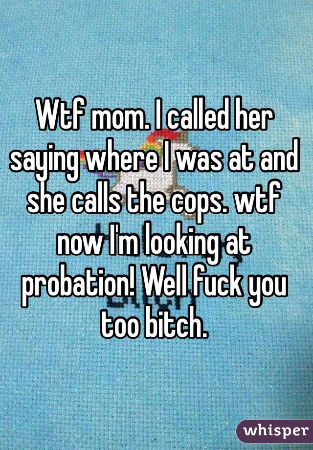 Wtf mom. I called her saying where I was at and she calls the cops. wtf now I'm looking at probation! Well fuck you too bitch. 