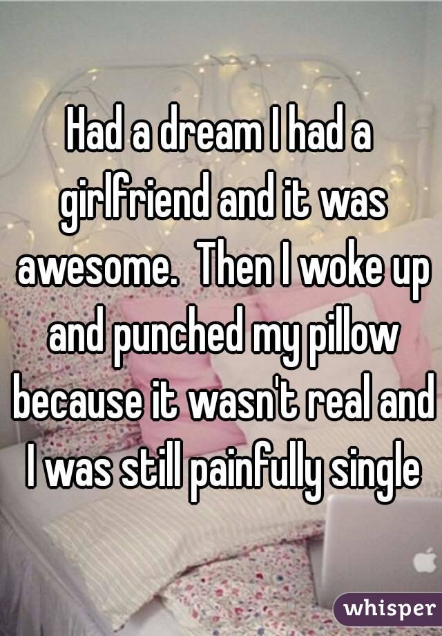 Had a dream I had a girlfriend and it was awesome.  Then I woke up and punched my pillow because it wasn't real and I was still painfully single