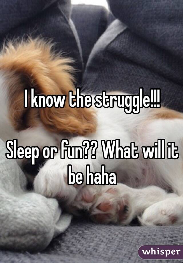 I know the struggle!!!

Sleep or fun?? What will it be haha