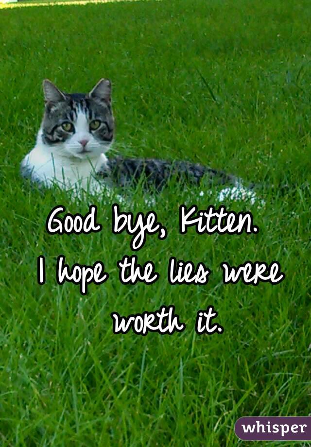 Good bye, Kitten. 
I hope the lies were worth it.