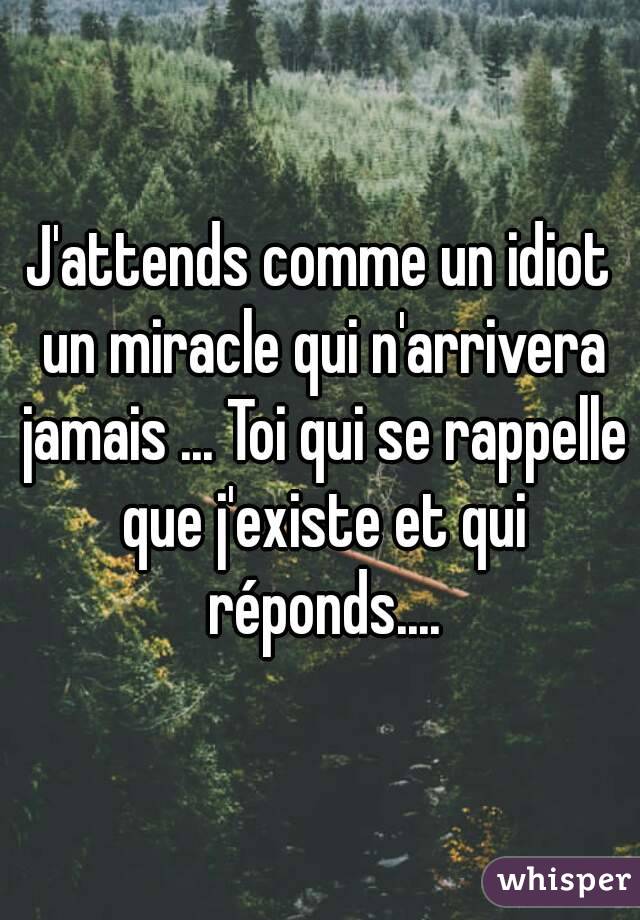 J'attends comme un idiot un miracle qui n'arrivera jamais ... Toi qui se rappelle que j'existe et qui réponds....