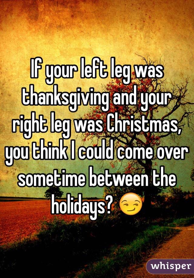 If your left leg was thanksgiving and your right leg was Christmas, you think I could come over sometime between the holidays? 😏