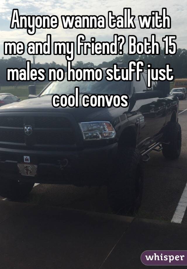 Anyone wanna talk with me and my friend? Both 15 males no homo stuff just cool convos