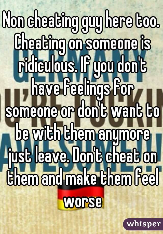 Non cheating guy here too. Cheating on someone is ridiculous. If you don't have feelings for someone or don't want to be with them anymore just leave. Don't cheat on them and make them feel worse