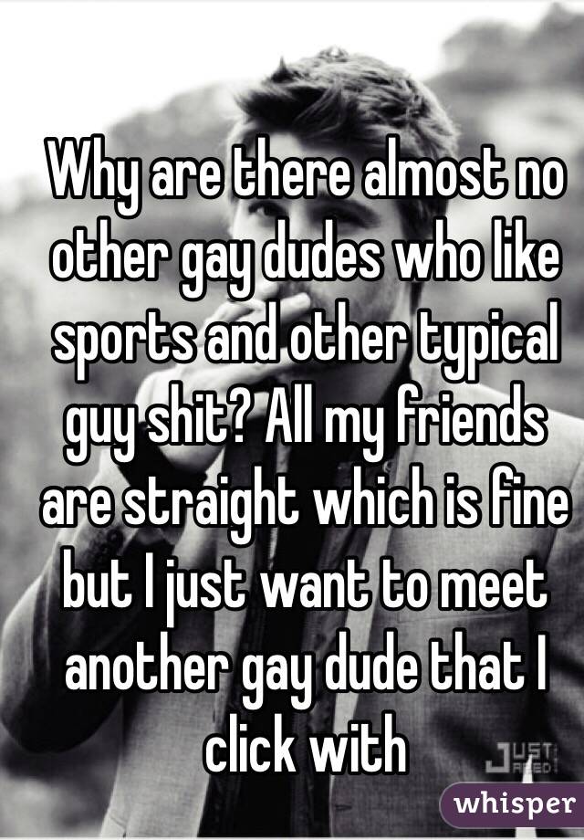 Why are there almost no other gay dudes who like sports and other typical guy shit? All my friends are straight which is fine but I just want to meet another gay dude that I click with