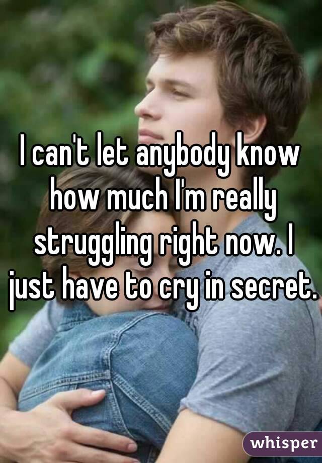 I can't let anybody know how much I'm really struggling right now. I just have to cry in secret.
