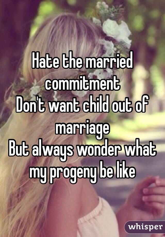 Hate the married commitment
Don't want child out of marriage
But always wonder what my progeny be like 