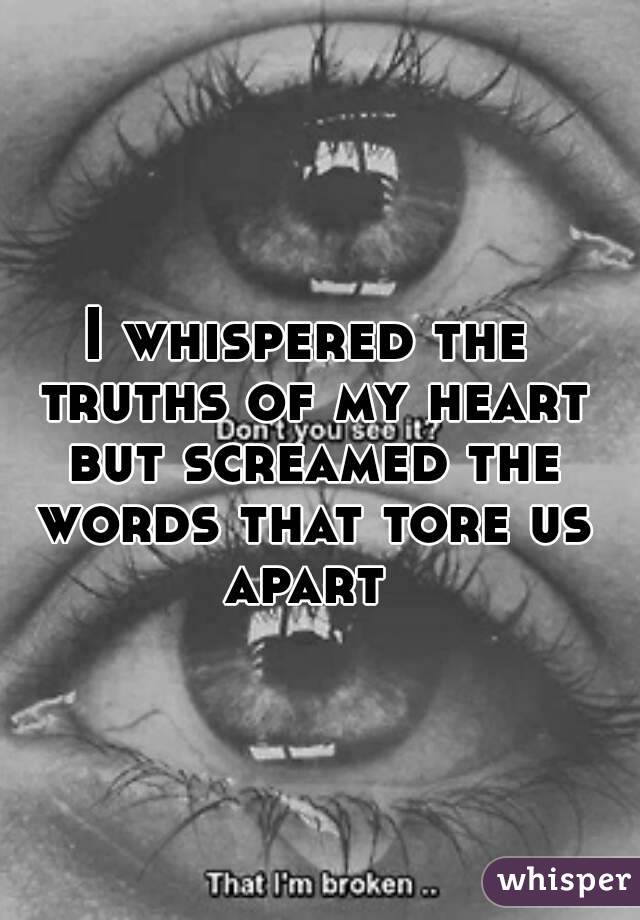 I whispered the truths of my heart but screamed the words that tore us apart 