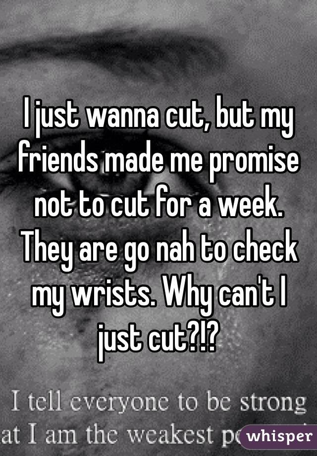I just wanna cut, but my friends made me promise not to cut for a week. They are go nah to check my wrists. Why can't I just cut?!? 
