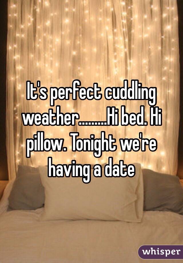 It's perfect cuddling weather.........Hi bed. Hi pillow. Tonight we're having a date
