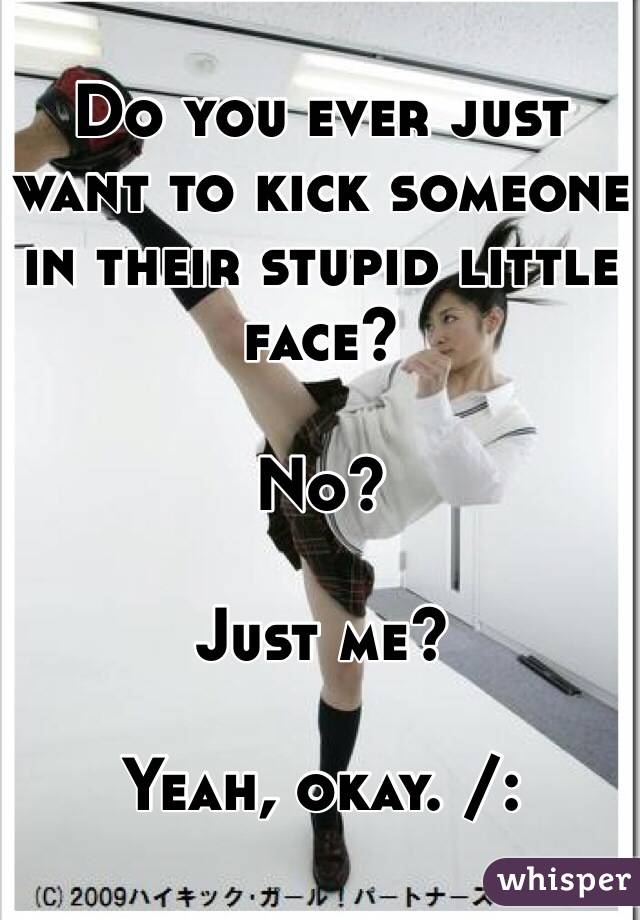 Do you ever just want to kick someone in their stupid little face?

No?

Just me?

Yeah, okay. /: