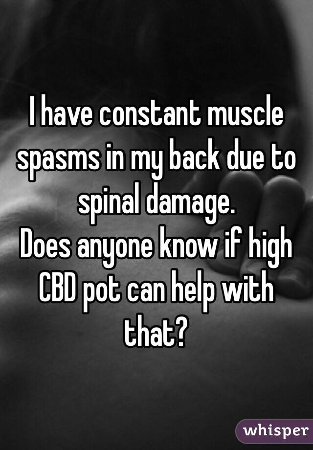 I have constant muscle spasms in my back due to spinal damage. 
Does anyone know if high CBD pot can help with that?