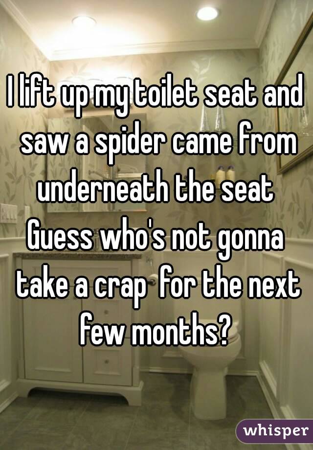 I lift up my toilet seat and saw a spider came from underneath the seat 
Guess who's not gonna take a crap  for the next few months? 