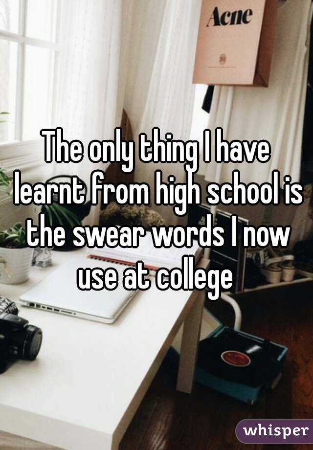 The only thing I have learnt from high school is the swear words I now use at college 