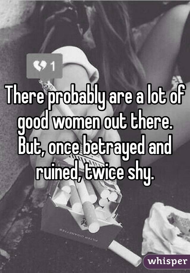 There probably are a lot of good women out there.
But, once betrayed and ruined, twice shy. 