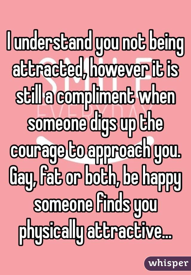 I understand you not being attracted, however it is still a compliment when someone digs up the courage to approach you. Gay, fat or both, be happy someone finds you physically attractive...