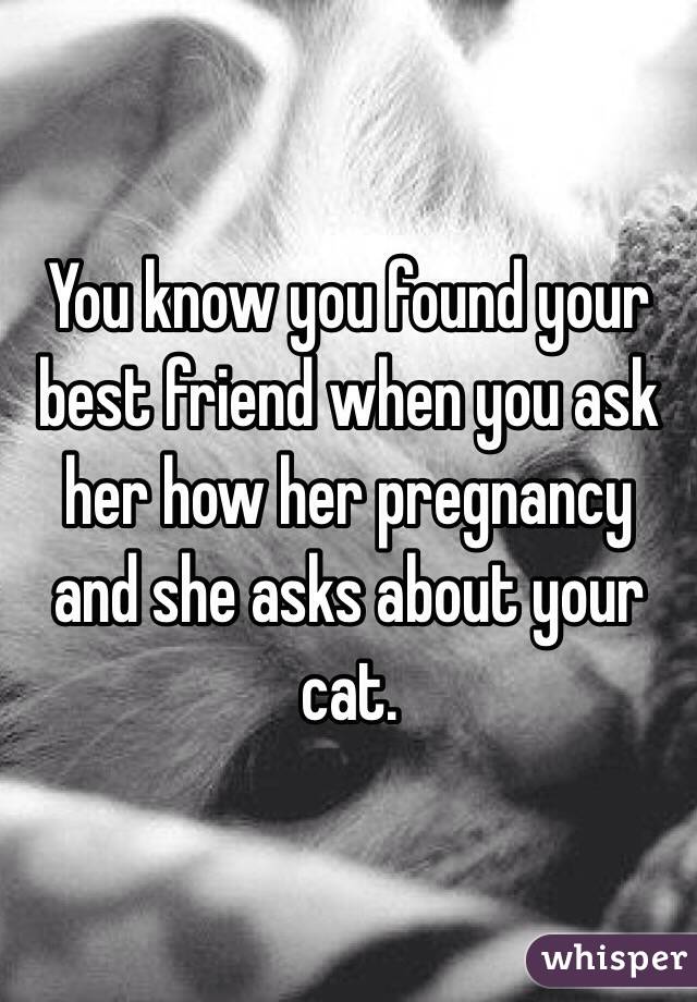 You know you found your best friend when you ask her how her pregnancy and she asks about your cat. 