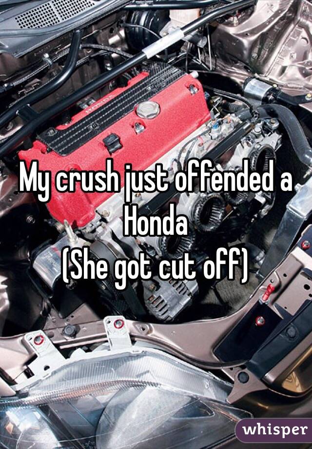 My crush just offended a Honda
(She got cut off)