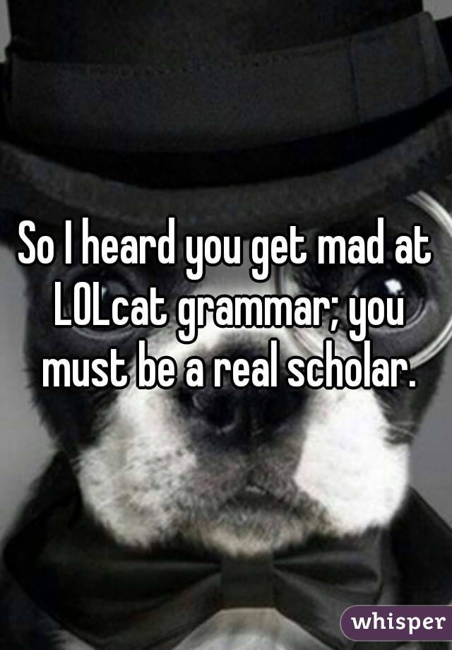 So I heard you get mad at LOLcat grammar; you must be a real scholar.