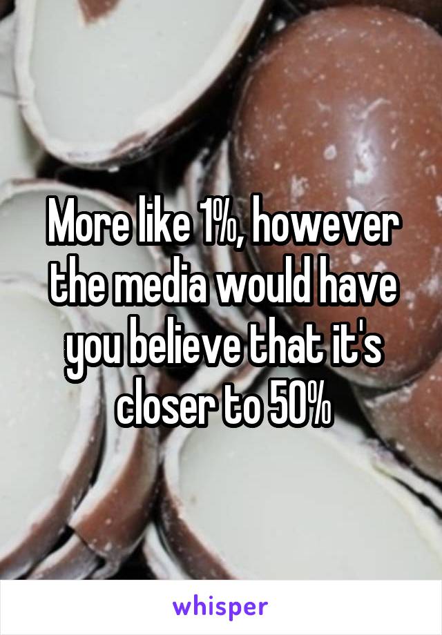 More like 1%, however the media would have you believe that it's closer to 50%