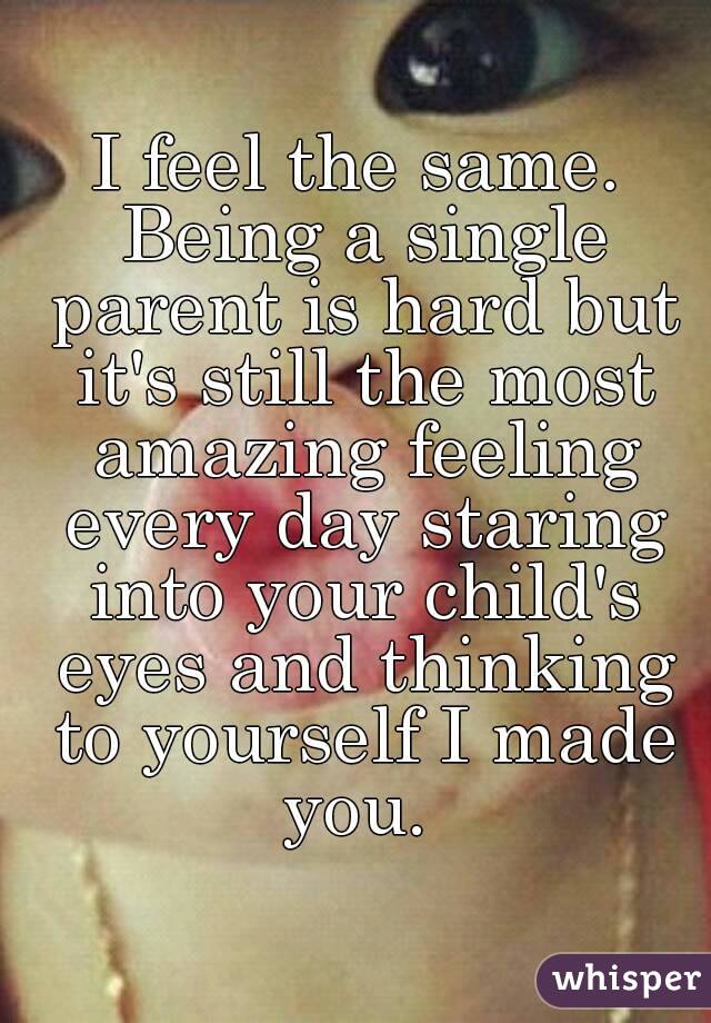 I feel the same. Being a single parent is hard but it's still the most amazing feeling every day staring into your child's eyes and thinking to yourself I made you. 