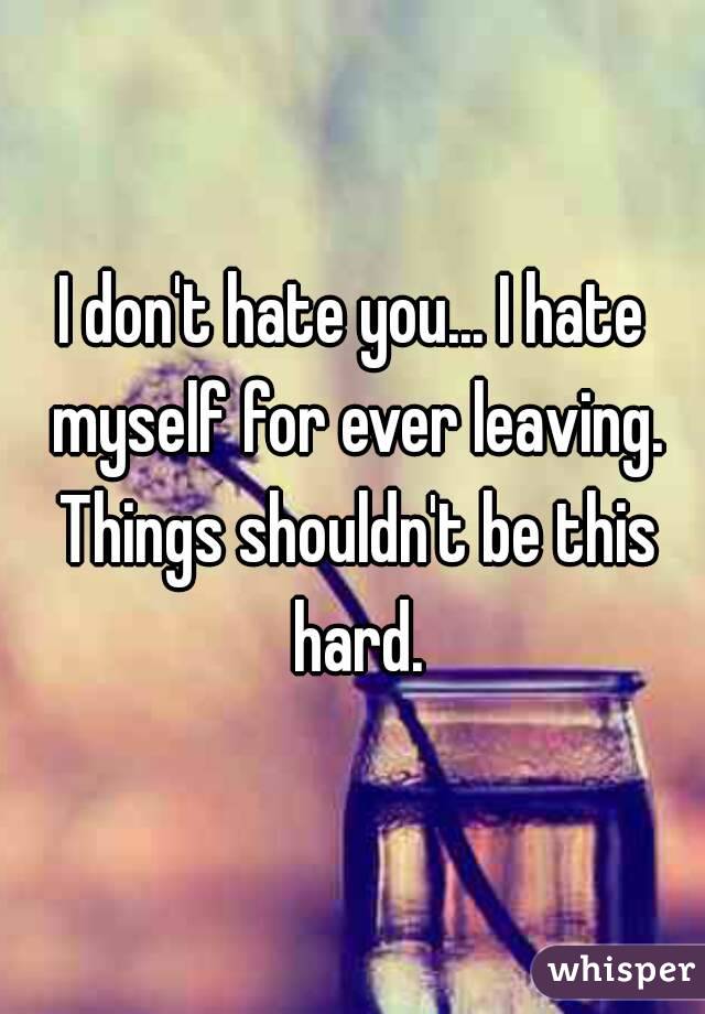 I don't hate you... I hate myself for ever leaving. Things shouldn't be this hard.