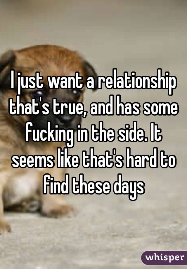 I just want a relationship that's true, and has some fucking in the side. It seems like that's hard to find these days