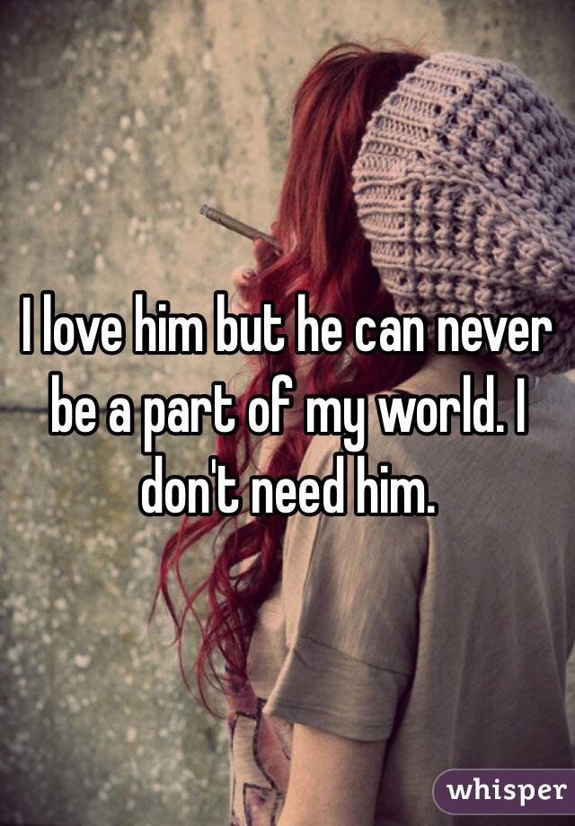 I love him but he can never be a part of my world. I don't need him.