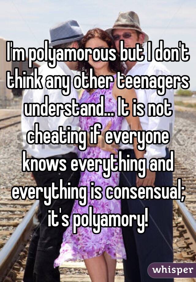 I'm polyamorous but I don't think any other teenagers understand... It is not cheating if everyone knows everything and everything is consensual; it's polyamory! 