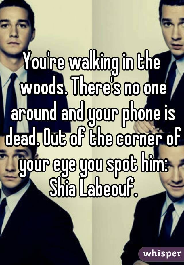 You're walking in the woods. There's no one around and your phone is dead. Out of the corner of your eye you spot him: Shia Labeouf.