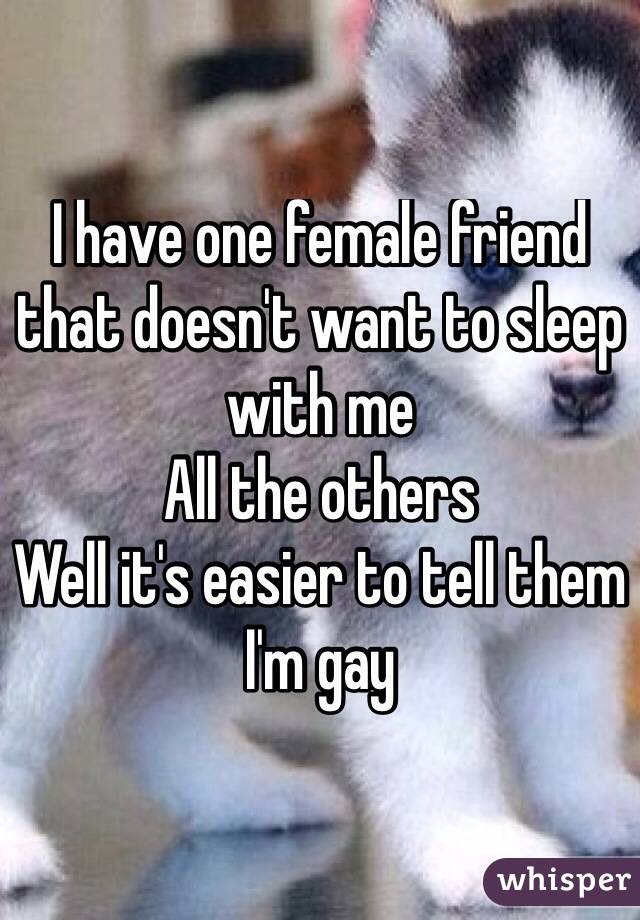 I have one female friend that doesn't want to sleep with me
All the others 
Well it's easier to tell them I'm gay
