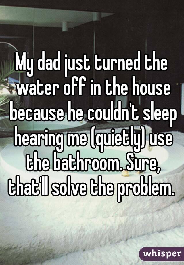 My dad just turned the water off in the house because he couldn't sleep hearing me (quietly) use the bathroom. Sure, that'll solve the problem. 