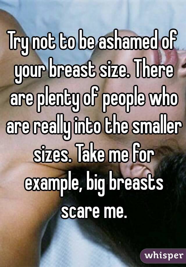 Try not to be ashamed of your breast size. There are plenty of people who are really into the smaller sizes. Take me for example, big breasts scare me.