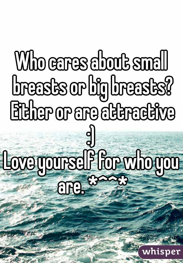 Who cares about small breasts or big breasts? Either or are attractive :) 
Love yourself for who you are. *^^*