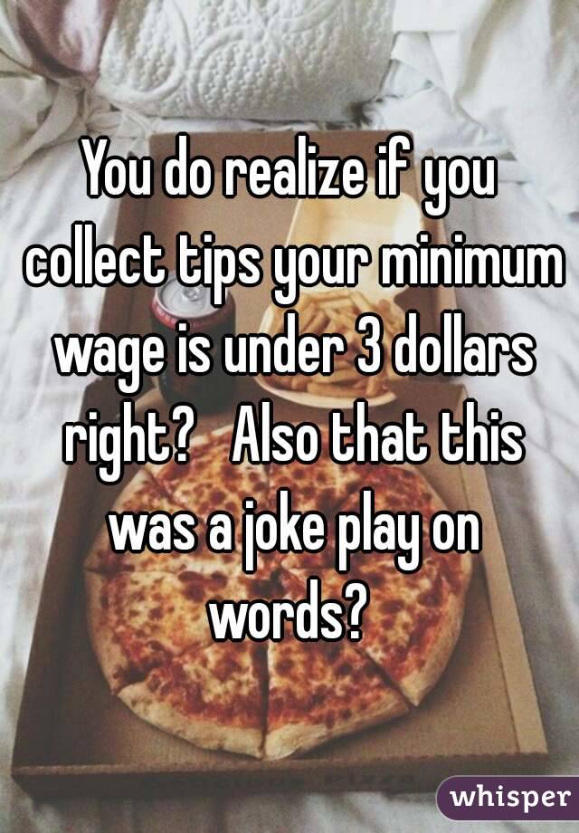 You do realize if you collect tips your minimum wage is under 3 dollars right?   Also that this was a joke play on words? 