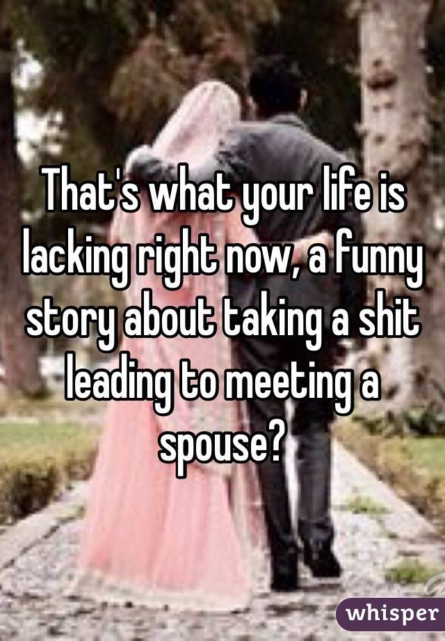 That's what your life is lacking right now, a funny story about taking a shit leading to meeting a spouse?