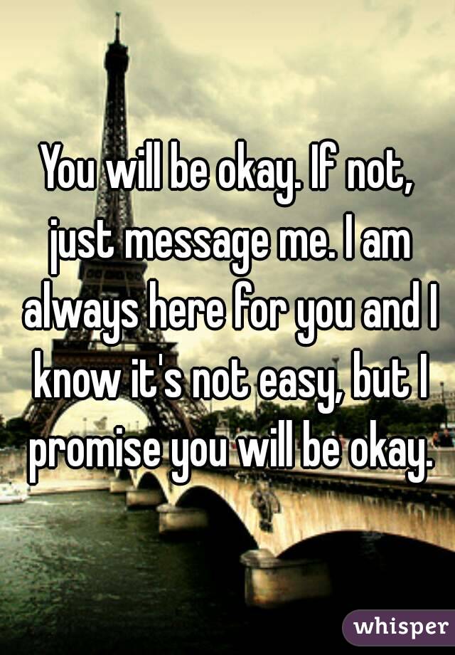 You will be okay. If not, just message me. I am always here for you and I know it's not easy, but I promise you will be okay.
